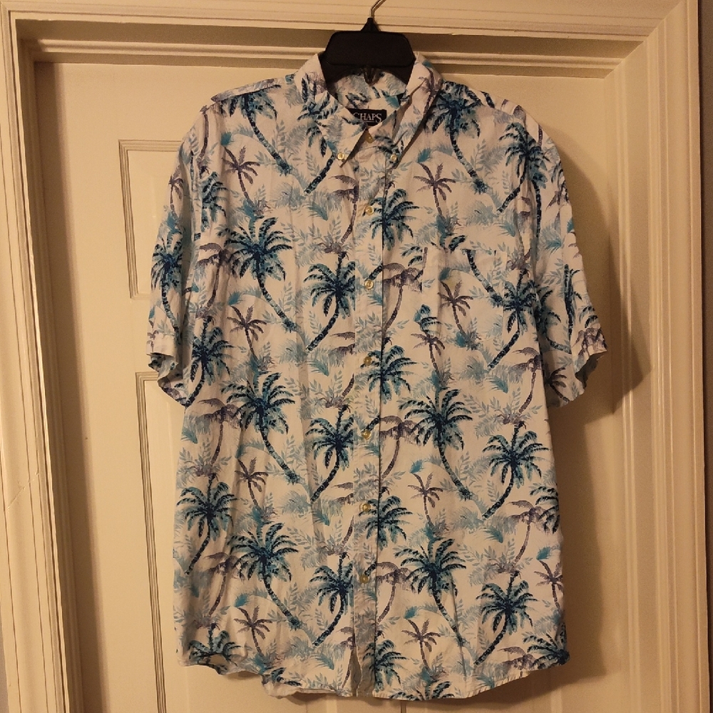 Chaps Blue and White Palm Tree Men's Shirt